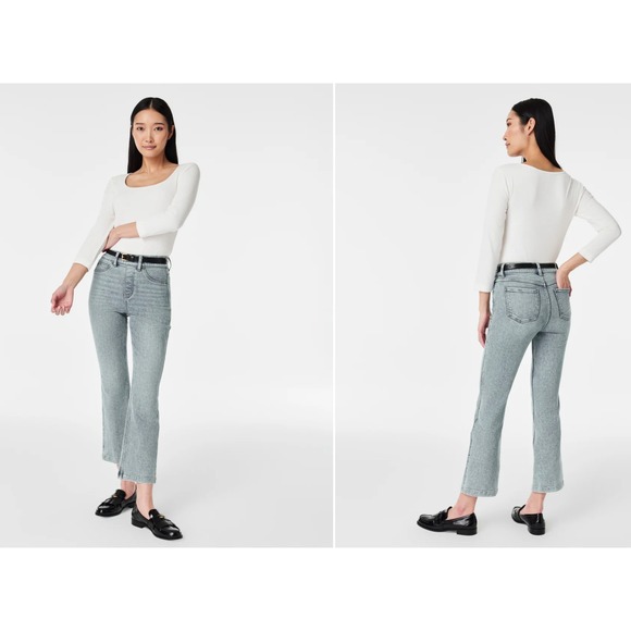 Spanx Top Stretch Rib Ribbed Powder Shirt Medium M L/S Square Fitted Minimalist - Picture 3 of 8